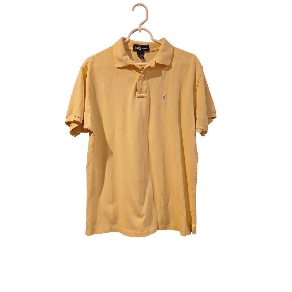 Ralph Lauren Mens Yellow Cotton Pique Short Sleeve Polo Shirt Blue Pony Size M